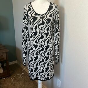ASOS Knit Mini Dress Black/White Swirl Pattern Size 10